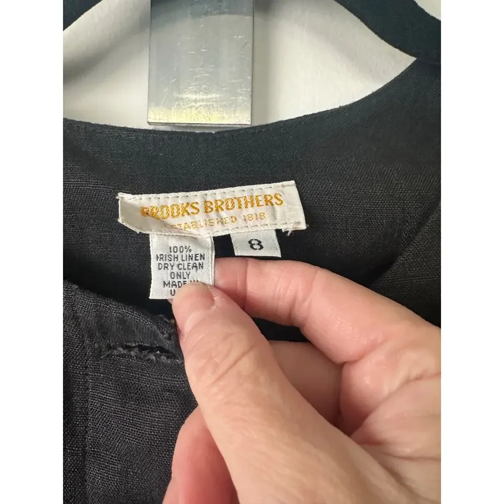 Brooks Brothers Irish Linen Button Front Shirt Dress Sz 8 Button Black Lined D36 - Picture 2 of 5